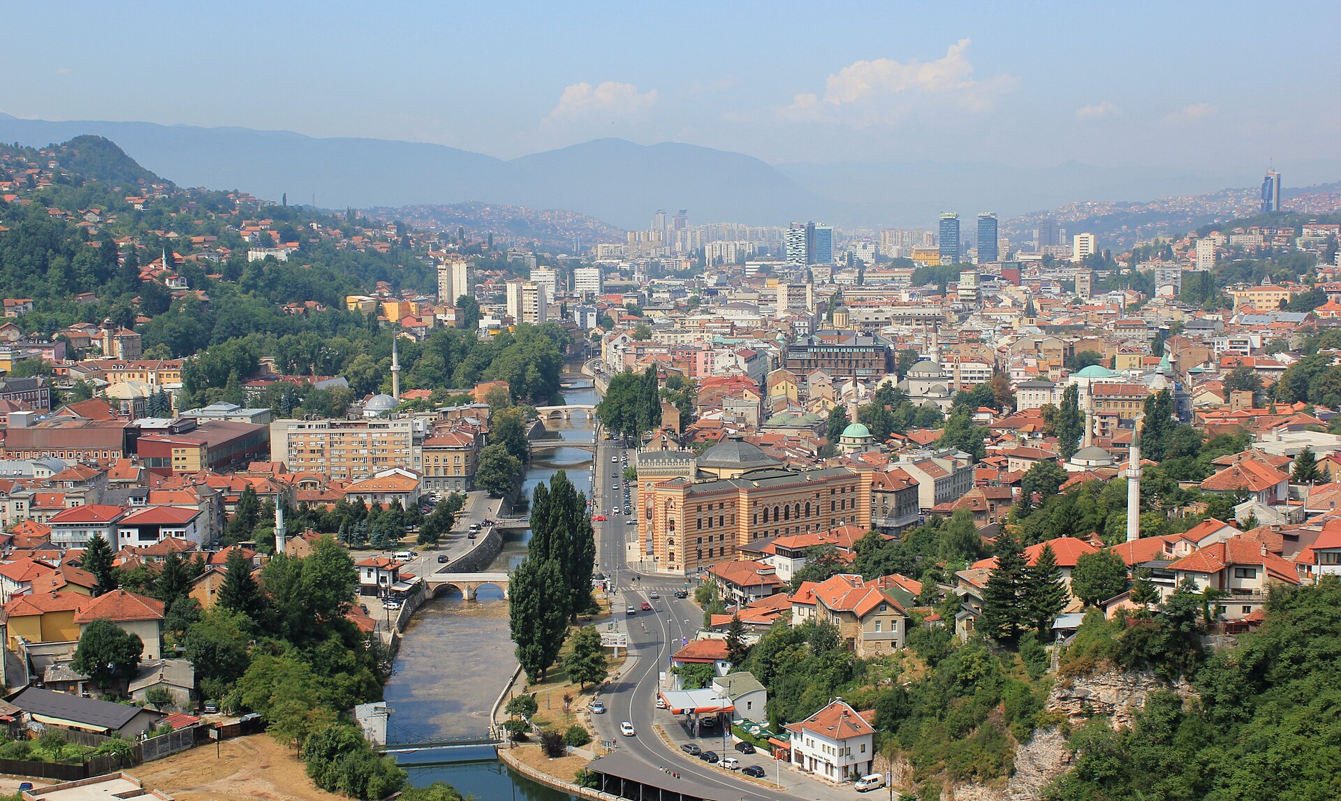 Sarajevo old town beneath the hills